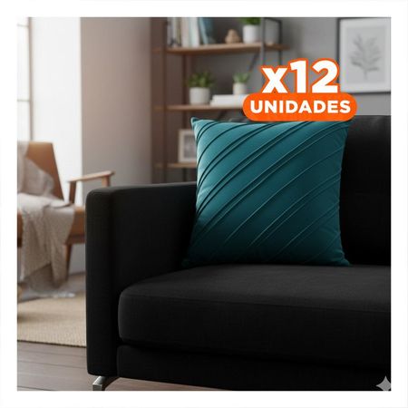 Pack12 Protector para Almohada de Terciopelo y Diagonales en Verde Azulado Y Regalo Sticker