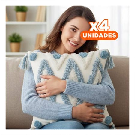 Pack4 Forro Textil con Rombos Boho en Poliester Crema y Celeste de 45cm Y Papel Regalo