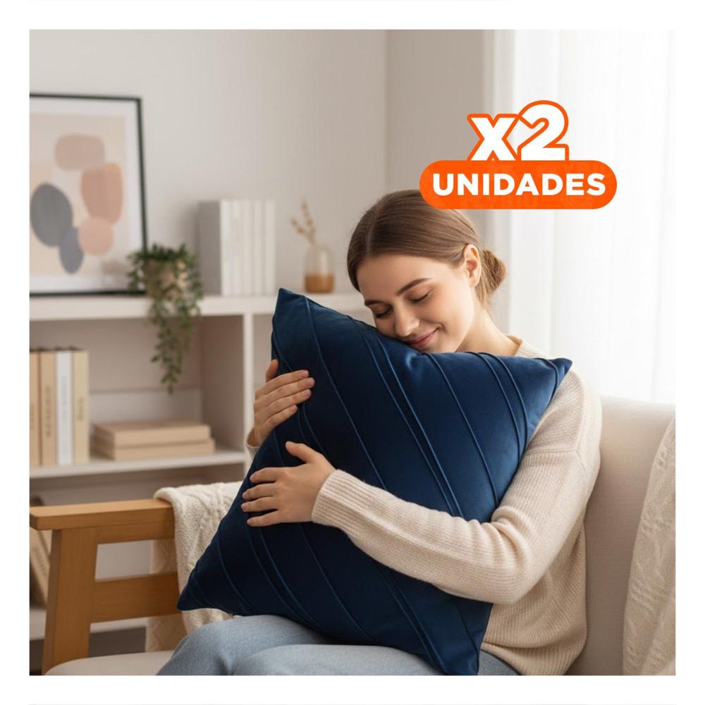 Pack2 Cubierta para Almohada con Acabado Suave y Diagonales en Color Azul Y Papel Regalo