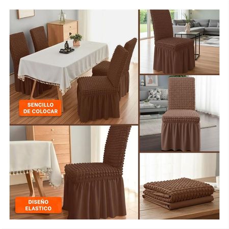 Funda de Silla Elastica con Patron de Burbujas Cuadradas en Color Marron Y Ligas Regalo