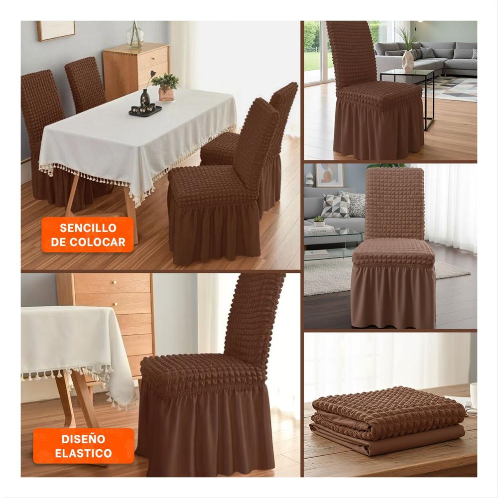 Funda de Silla Elastica con Patron de Burbujas Cuadradas en Color Marron Y Ligas Regalo