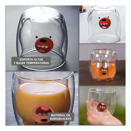Vaso Doble Capa con Cuerpo de Vidrio Borosilicato Transparente Y Ligas Regalo