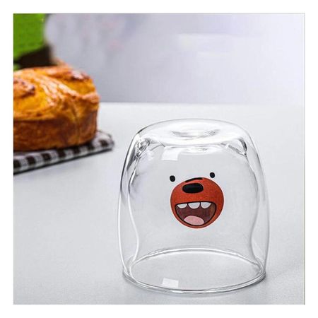 Vaso Doble Capa de Vidrio Borosilicato en Color Transparente con Oso Pardo Elegante