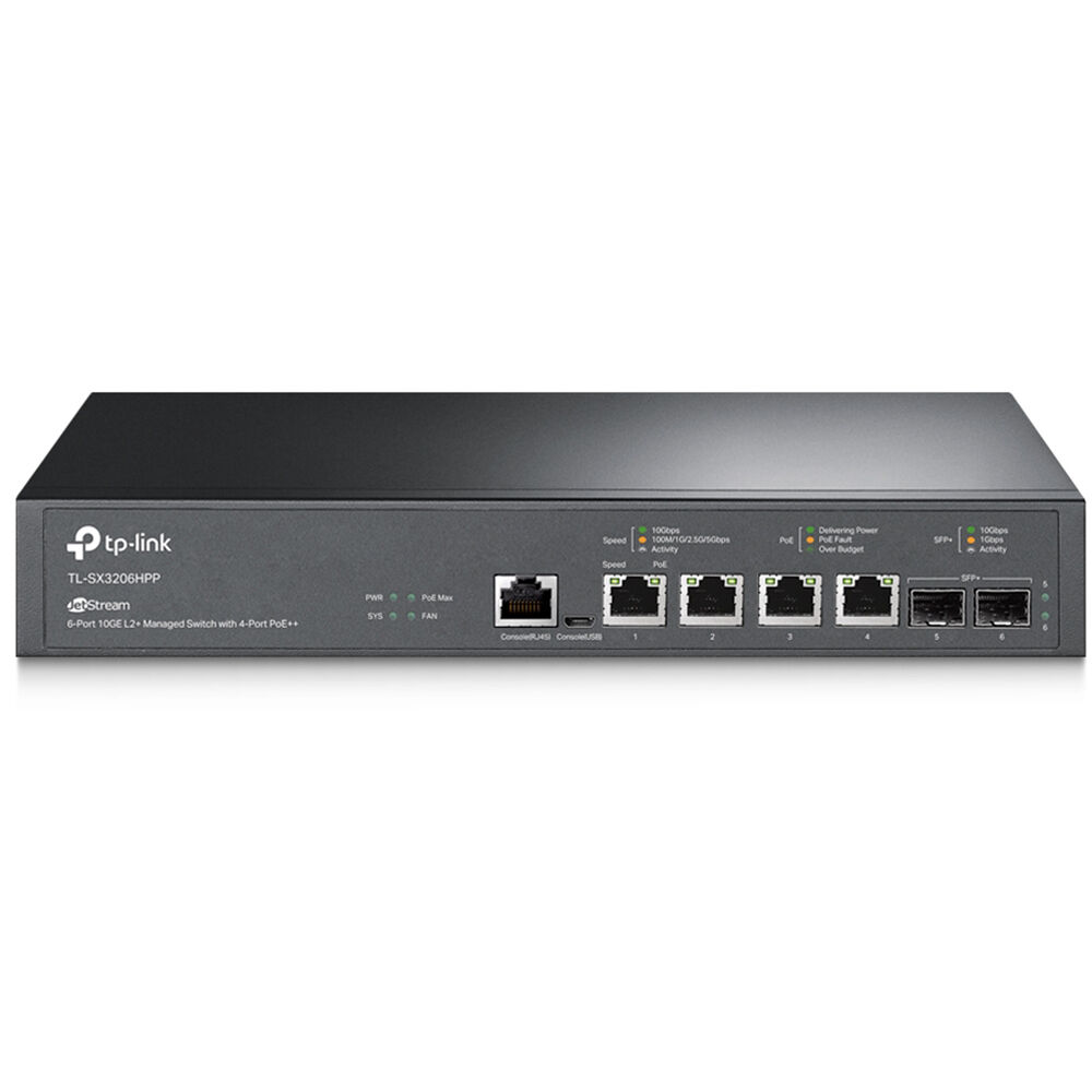 TP-Link Switch de Red Gestionado TL-SX3206HPP 4 Puertos PoE PlusPlus 10G con 2 SFPPlus y 200W de Pot