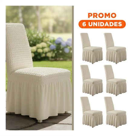 Pack6 Cubierta para Silla Elastica con Relieve Texturizado Color Crema Y Regalo Sticker