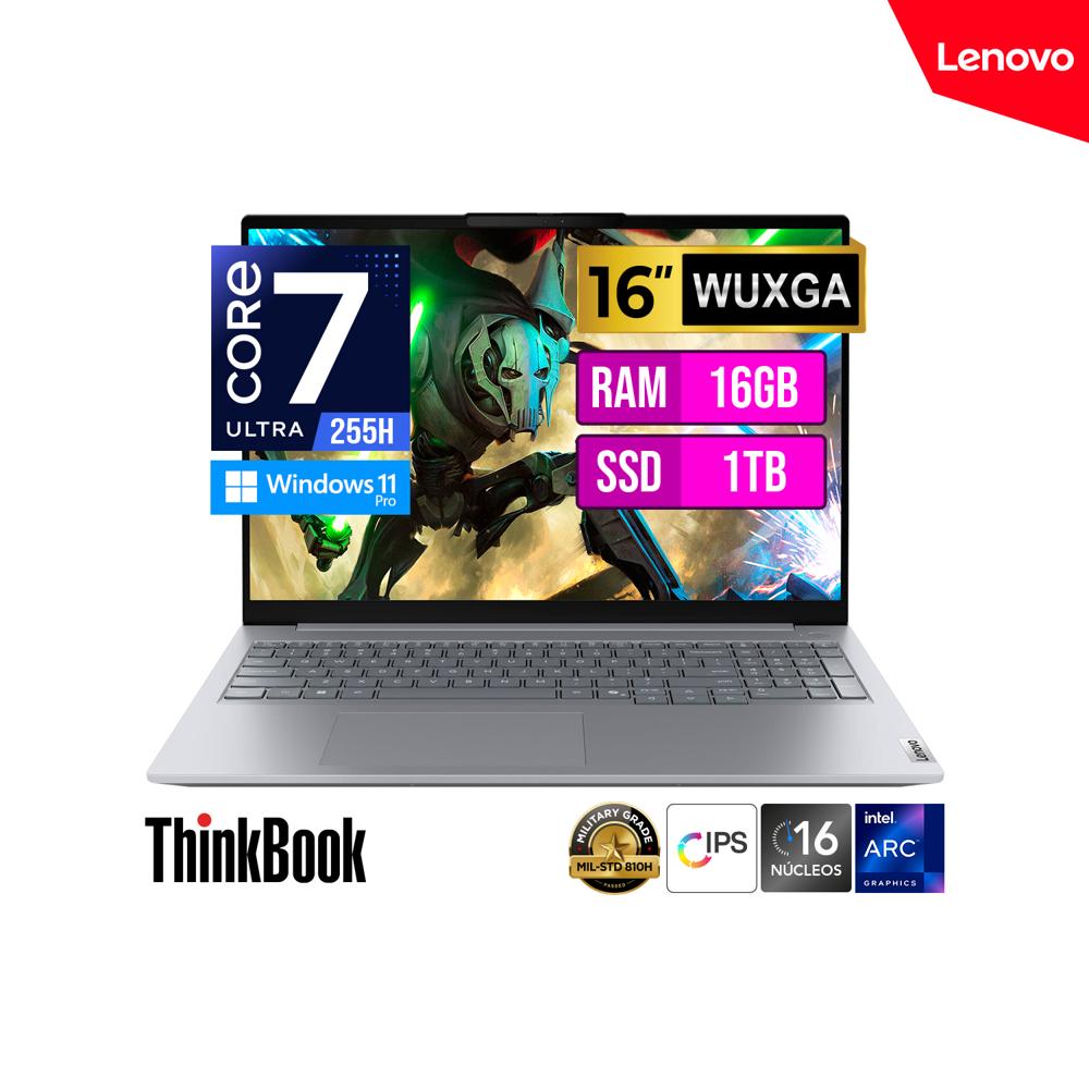 LAPTOP LENOVO THINKBOOK 16 G8 IAL ULTRA 7 255H 16GB 1TB 16 WUXGA WINDOWS 11 PRO EMPRESARIAL