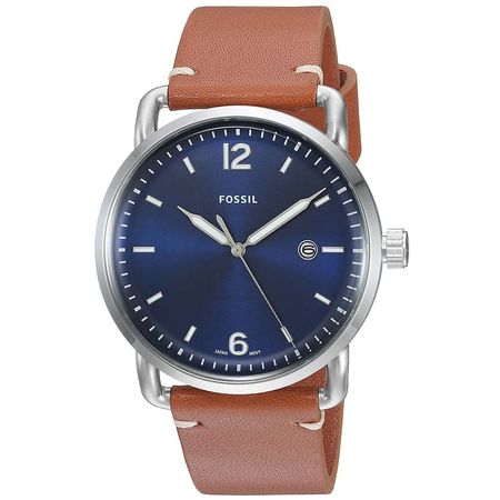 Reloj Fossil The Commuter FS5325 Fecha Correa Cuero Marrón Dial Azul