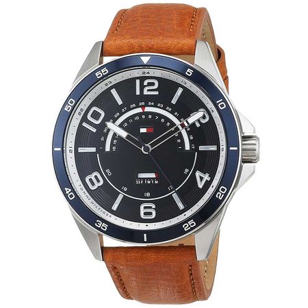 Reloj Tommy Hilfiger Ian 1791391 Acero Inoxidable Correa de Cuero Marrón Dial Azul
