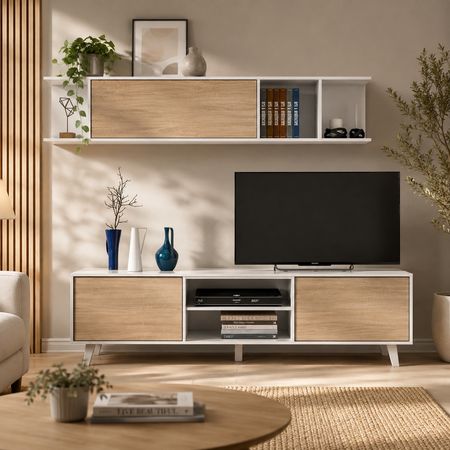 COMBO Mesa de TV 77 con Estante Artemisa Rovere y Blanco