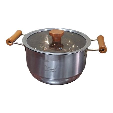 Olla de Acero Inoxidable 3 Litros- Tapa de Vidrio y Mangos de Madera Plateado