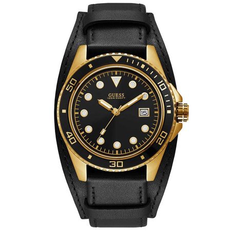 Reloj Guess Crew W1051G3 Acero Inoxidable Dorado Correa De Cuero Negro