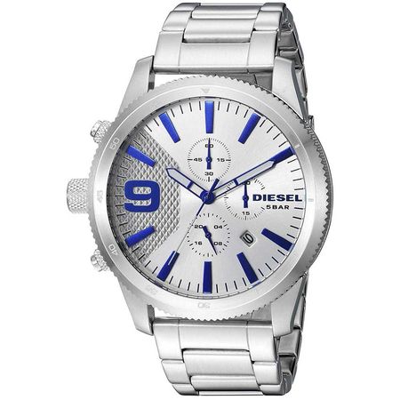 Reloj Diesel Rasp Chrono DZ4452 Fecha Cronómetro Acero Plateado Azul