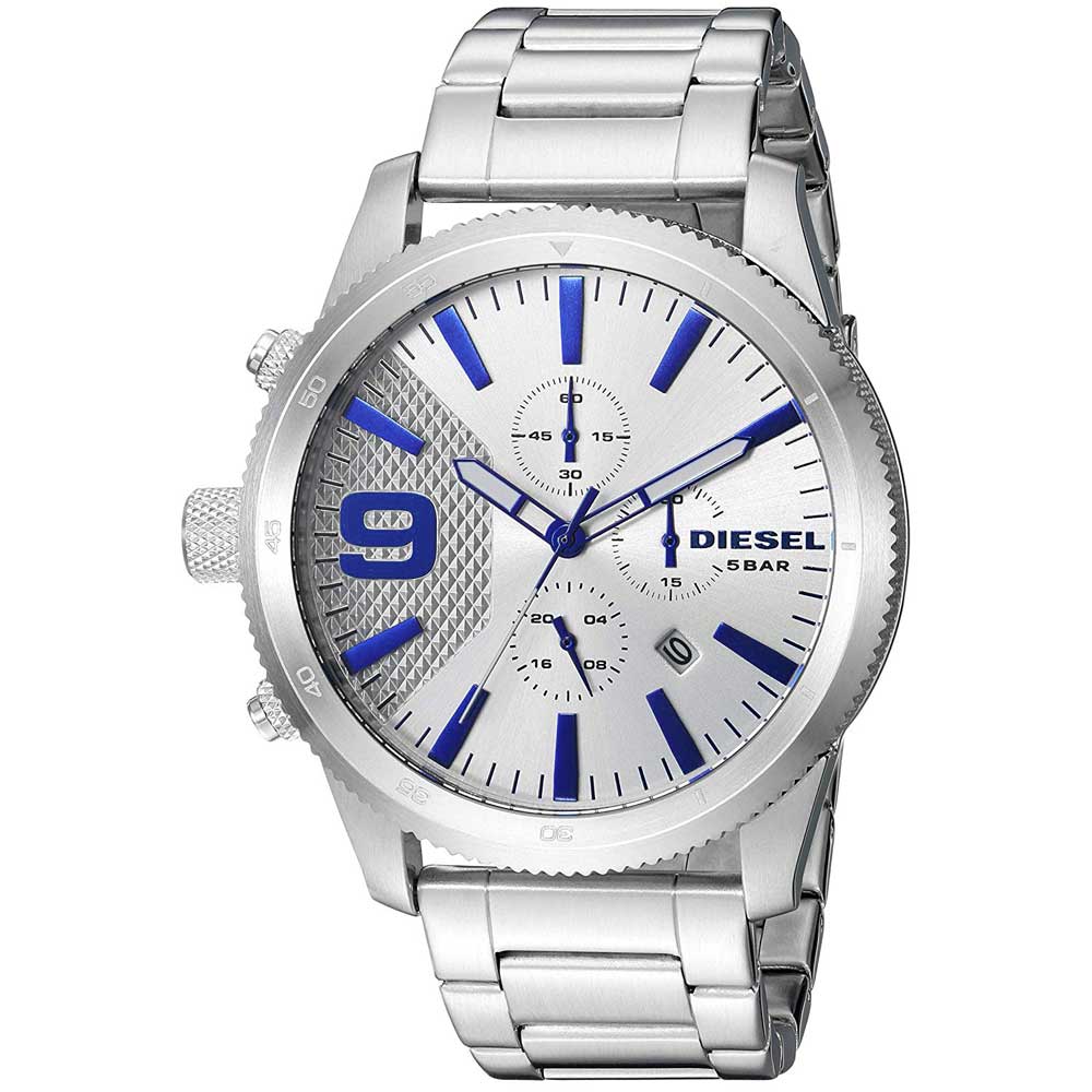 Reloj Diesel Rasp Chrono DZ4452 Fecha Cronómetro Acero Plateado Azul