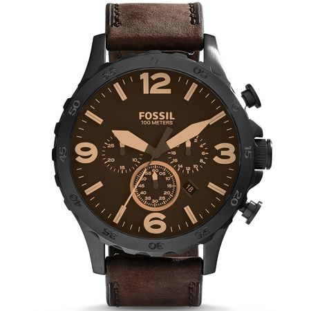 Reloj Fossil Nate JR1487 Fecha Cronómetro Correa de Cuero Marron