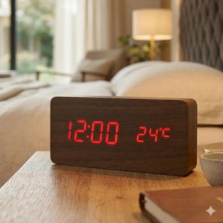 RELOJ LED ESTILO MADERA COLOR MARRON OSCURO