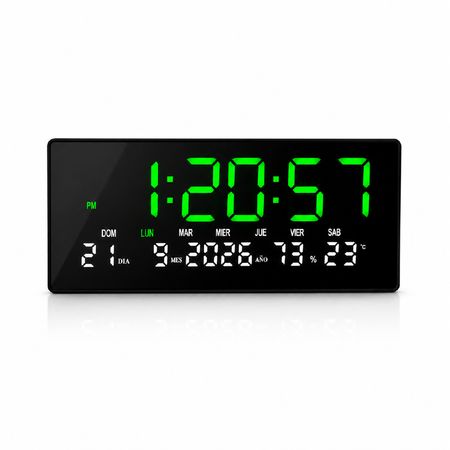 Reloj LED Digital de Pared con Hora, Fecha y Temperatura Verde