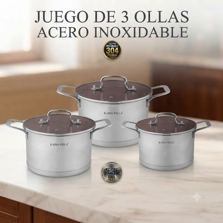 Juego de Ollas 6 piezas Acero Inoxidable Doble Refuerzo Kaisa Villa KV-1050