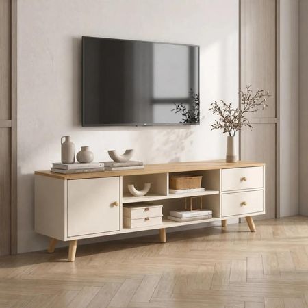 Mesa de TV Mbappe 70'' 160 cm Marron y Beige | Masiva Home