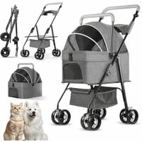 Coche 3 EN 1  para Mascotas Desmontable y Plegable - Transporte Seguro y Cómodo - GRIS