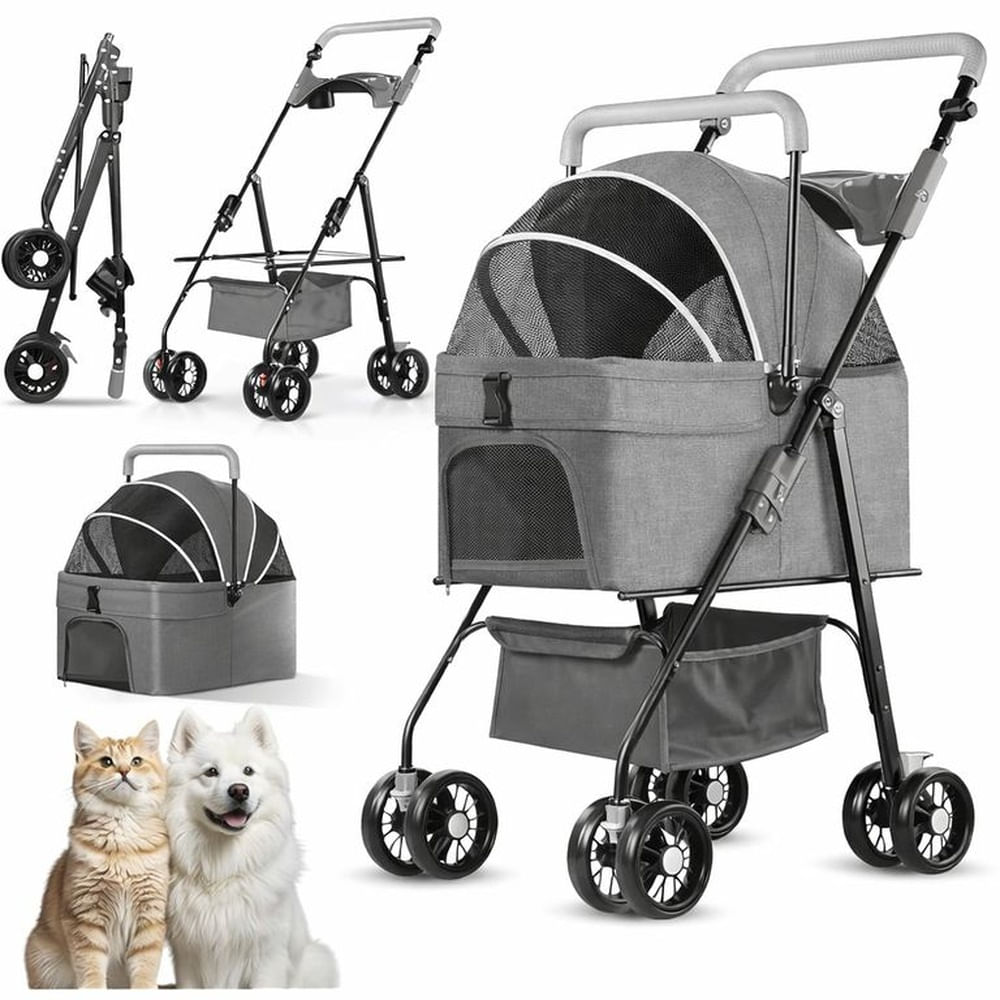 Coche 3 EN 1 para Mascotas Desmontable y Plegable - Transporte Seguro y Cómodo - GRIS