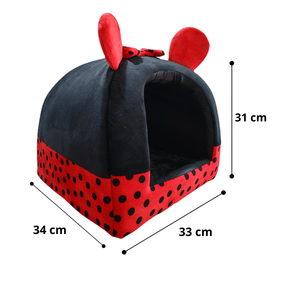 Cama Iglú Minnie Mouse Para Perros y Gatos Talla M- Rojo con Negro