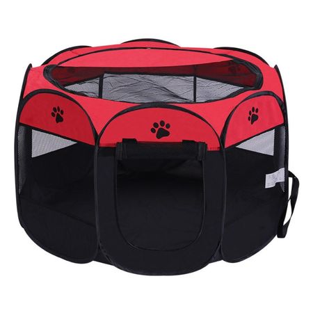 Corral Cama para Gatos Perros Casa para Mascotas Plegable 58x90x90cm Rojo