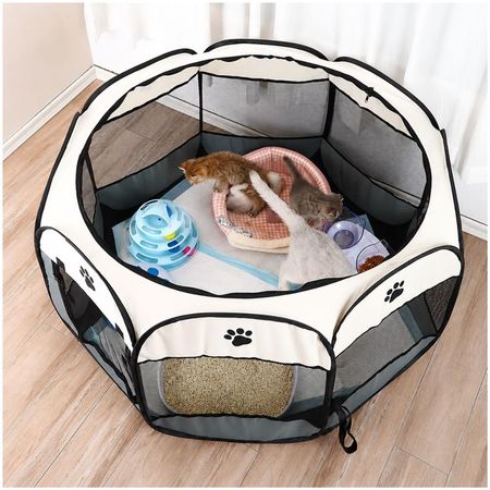 Corral Cama para Gatos Perros Casa para Mascotas Plegable 58x90x90cm Gris