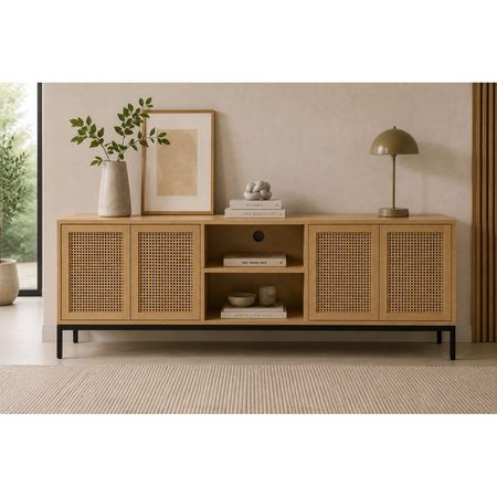 Mesa de TV Ramsey Color Duna con Ratán Canto Grueso TU MESITA