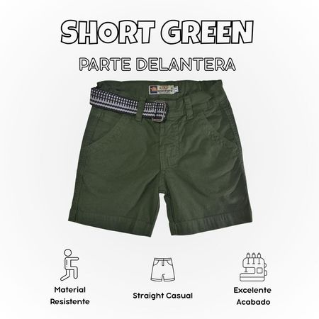 Short Niño Casual Algodón Drill Tafeta Yonisters Verde Oscuro Talla 10