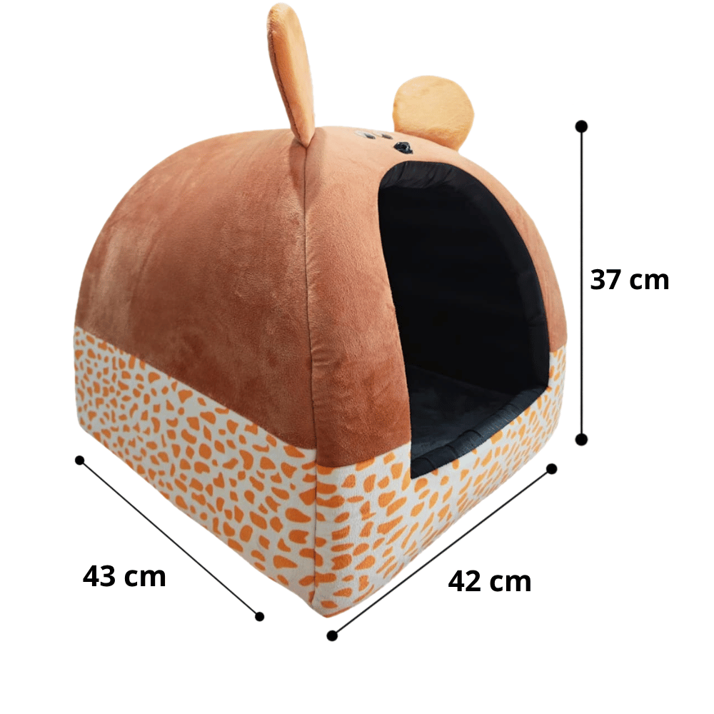Cama Iglú Animal Print Para Perros y Gatos Talla L - Marrón claro
