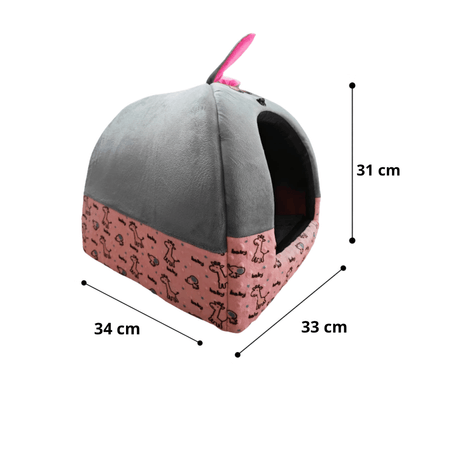 Cama Iglú Conejito Para Perros y Gatos Talla M - Gris con rosa