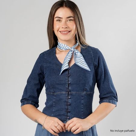 Blusa Jean Liviano Stretch Mujer April Azul M