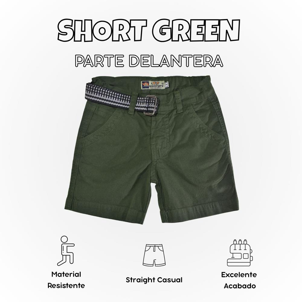 Short Niño Casual Algodón Drill Tafeta Yonisters Verde Oscuro Talla 4
