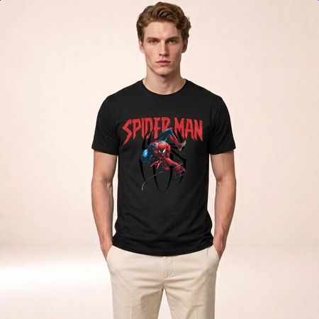 Polo Negro Hombre Araña con Estilo Juvenil Color Negro Talla L