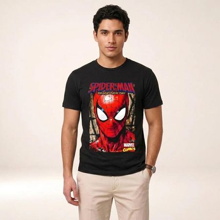 Polo Inspirado en Spiderman con Diseño Brand New Day Color Negro Talla M