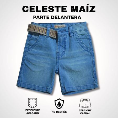 Short Jean Niño Casual Yonisters Denim Stretch Celeste Maíz Talla 0