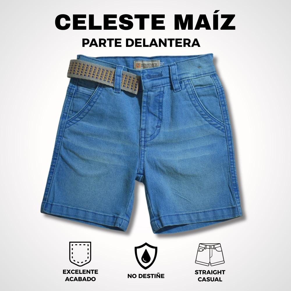 Short Jean Niño Casual Yonisters Denim Stretch Celeste Maíz Talla 6