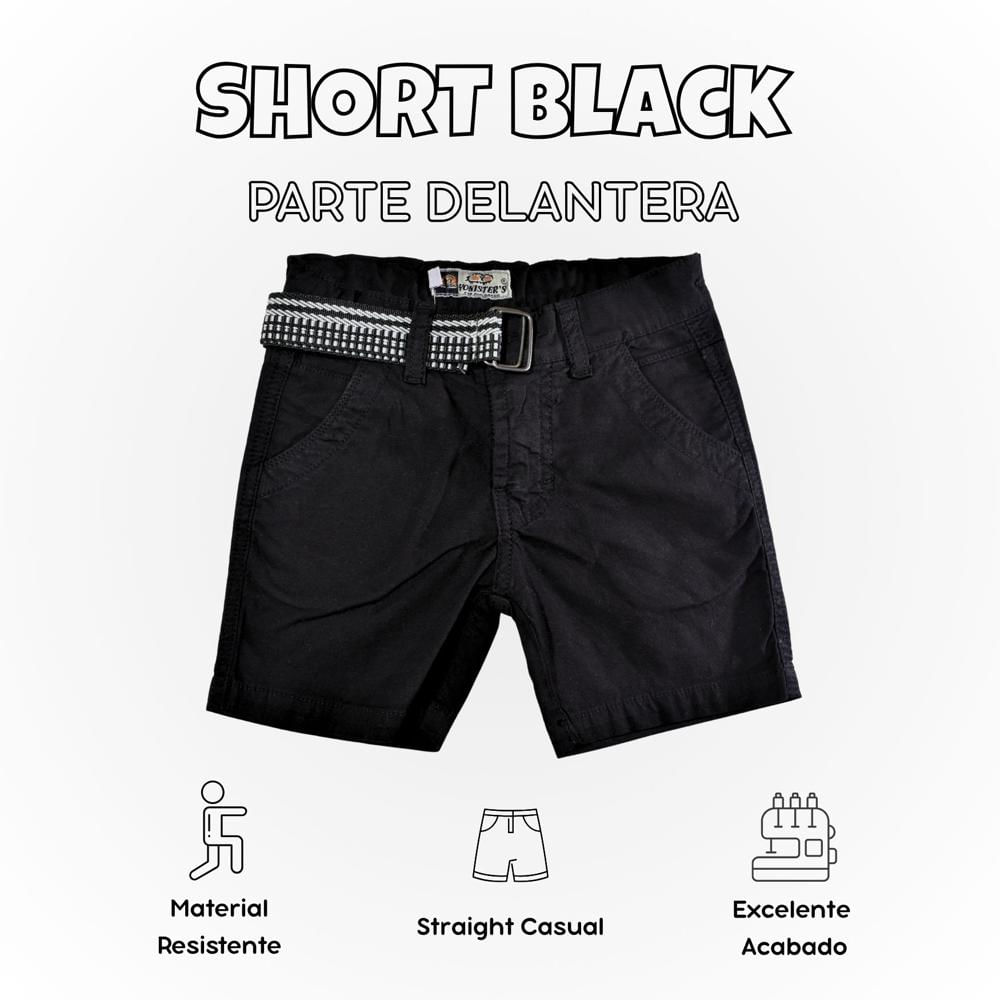 Short Niño Casual Algodón Drill Tafeta Yonisters Negro Talla 12