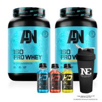 COMBO ADN NUTRITION - 2 ISO PRO WHEY 1KG. CHOCOLATE Y SHAKER