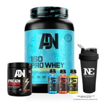 COMBO ADN NUTRITION - ISO PRO WHEY 1KG. CHOCOLATE Y PRE ADN THUNDER 352GR. FRUIT PUNCH Y SHAKER