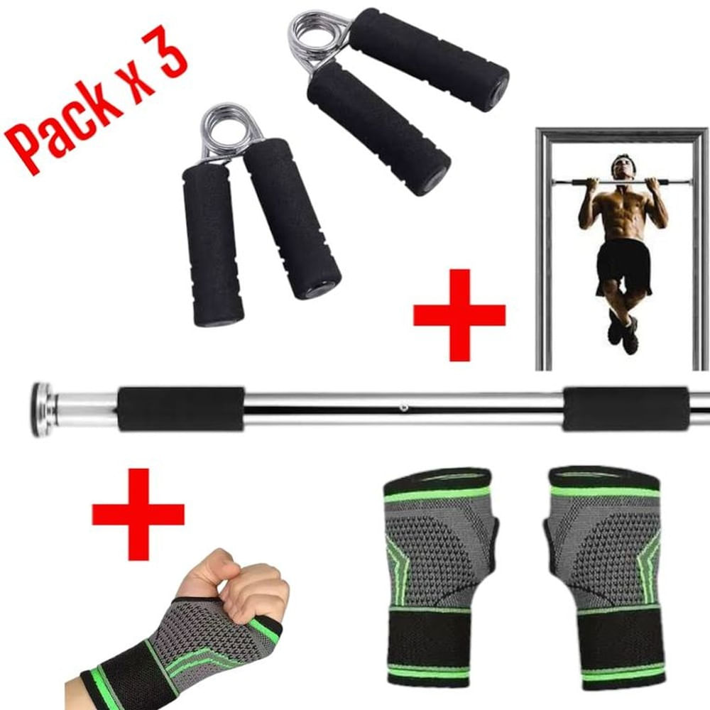 Kit Barra de Puerta + 2Muñequeras Velcro + 2 Hand Grip Multicolor