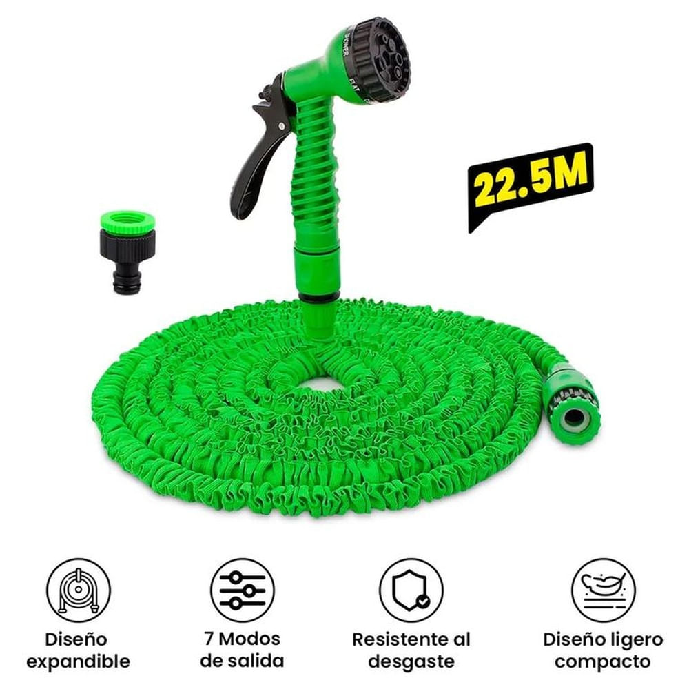 Manguera Mágica Expandible Hasta 22 Metros + Pistola de 7 Chorros Multicolor