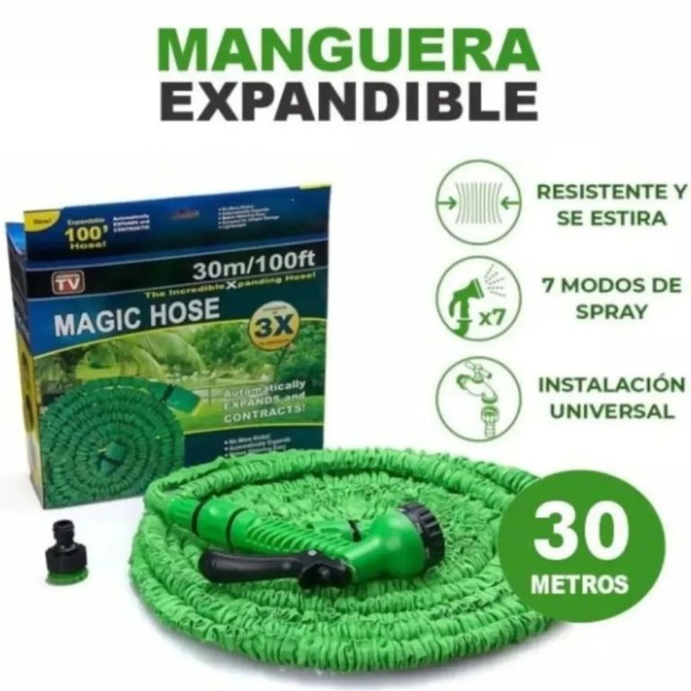 Manguera Flexible 30m Magic Hose Antienredos con Rociador Multicolor