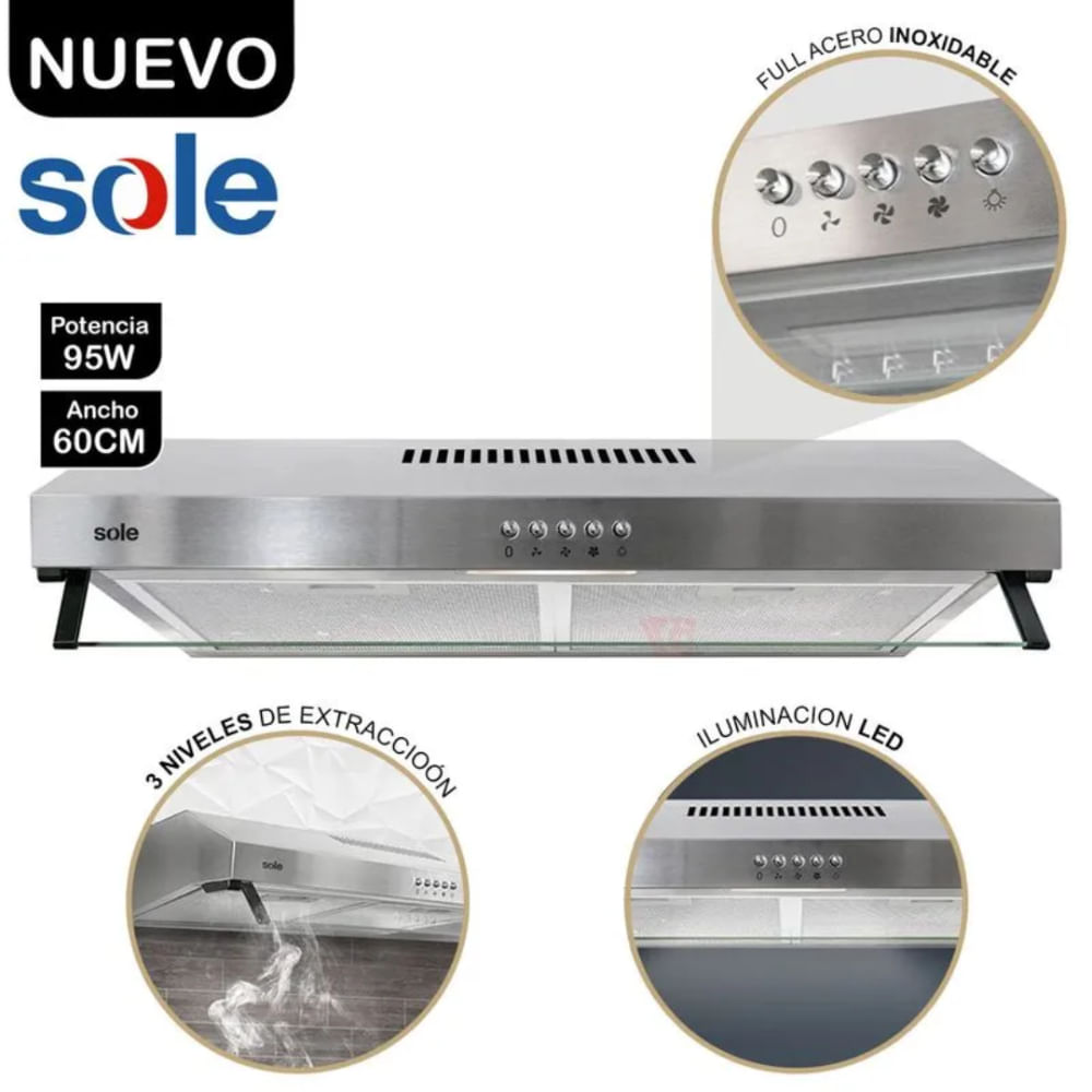 Campana Extractora Sole Inox Roma 60 Cm TURE15COV2