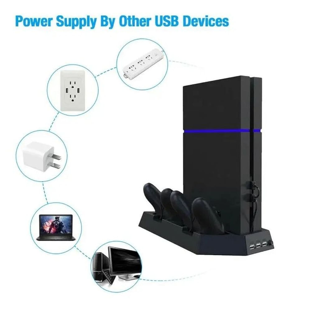 Estación De Carga Mandos PS4 Slim Pro Soporte Vertical Con Cooler Multicolor