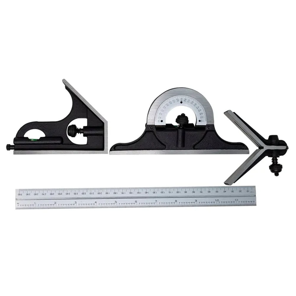 ESCUADRA DE COMBINACION 300MM 4 PCS ASIMETO 490-20-8 Plateado