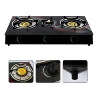 Cocina De Mesa A Gas 3 Quemadores Vidrio Templado Negra