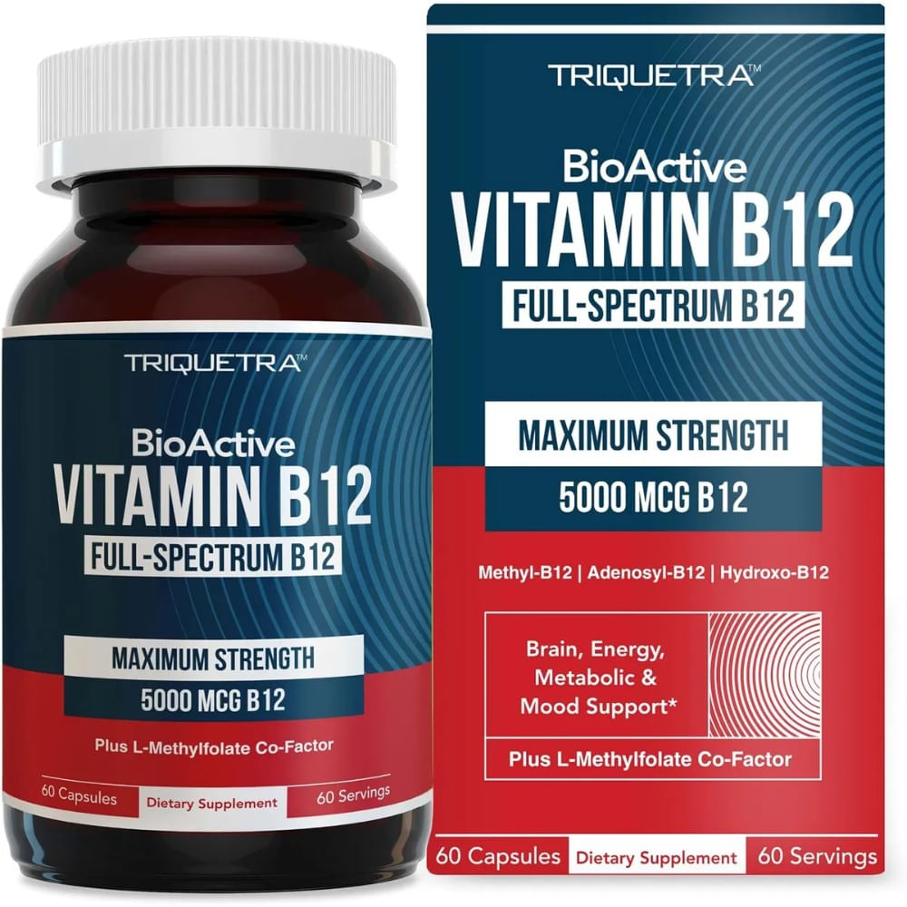 Vitamina B12 Capsulas Triquetra BioActive 5000 mcg Metilcobalamina Folato Activo 60 Cápsulas