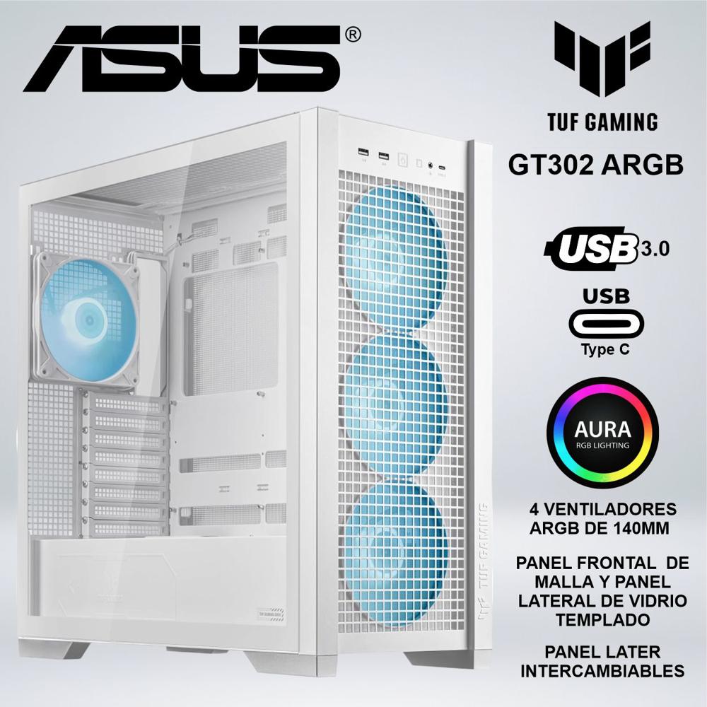 CASE MID TOWER ASUS TUF GAMING GT302 ARGB WHITE PANELES