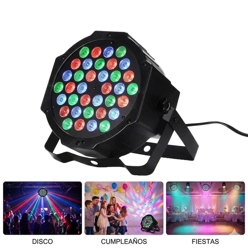 Reflector Par LED 36 RGB 3W Profesional - Luz Audiorítmica y DMX para Eventos y DJ Multicolor